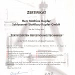 Zertifikat Befestigungstechnik